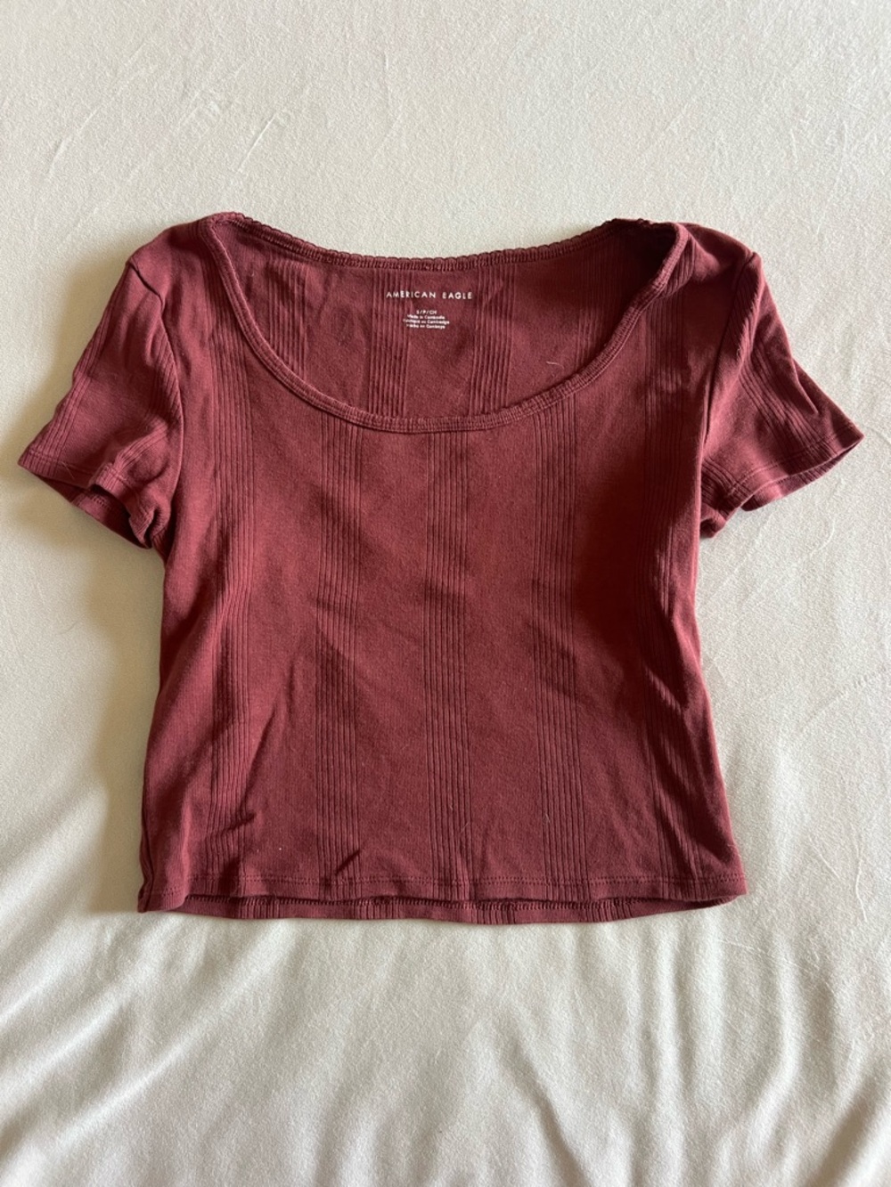 American Eagle Outfitters Ribbed Scoop Neck Crop Top - Wine